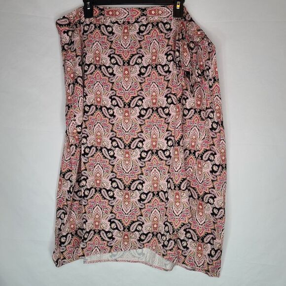 20W Boho Pink Paisley Wrap Skirt Midi Lightweight - Picture 4 of 11